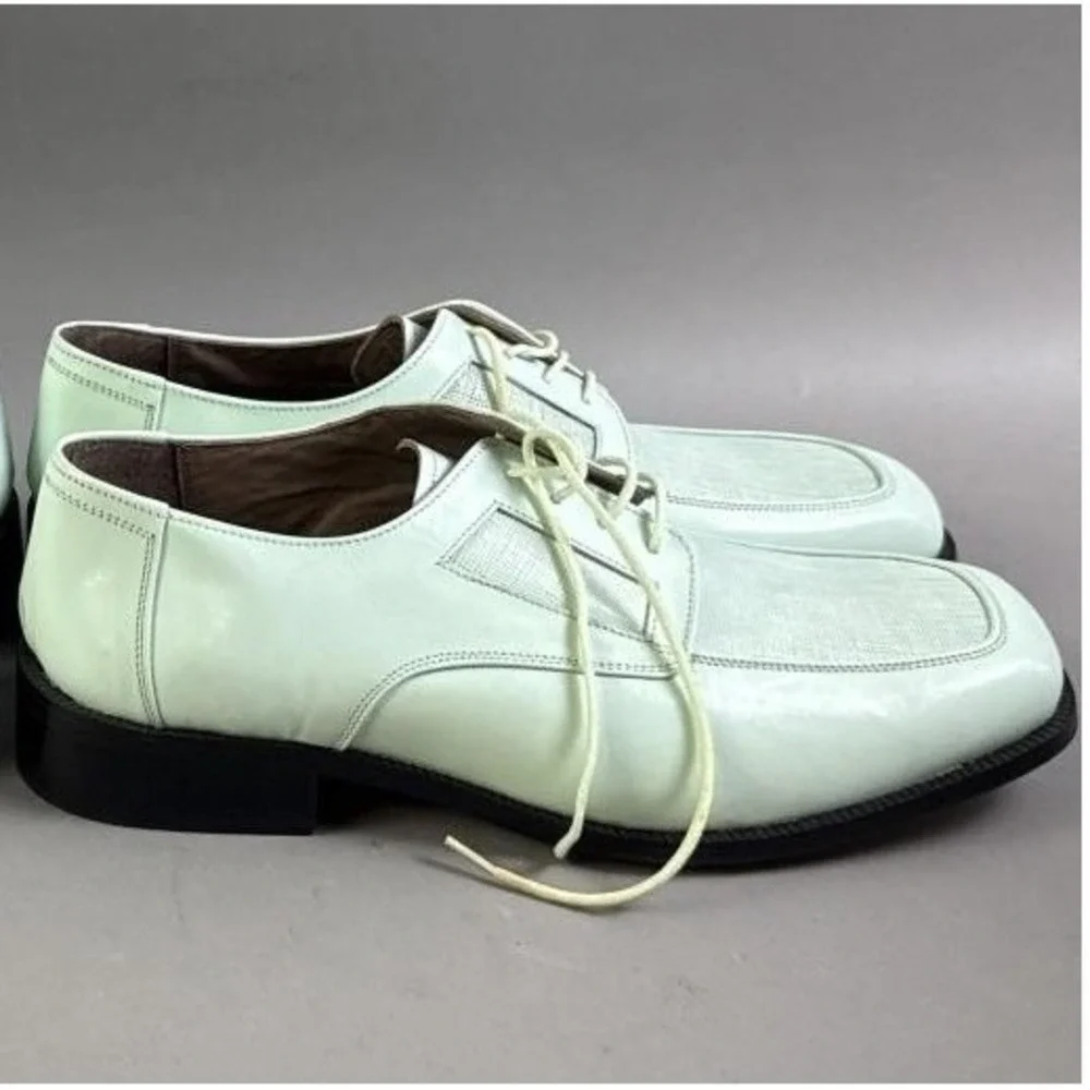Vintage Mens Mint Green Dress Shoes Size 9 Apron Toe Genuine Leather Sole Oxford